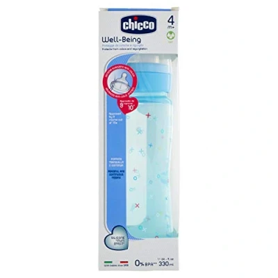 Abbildung von Chicco Babyfläschchen Well Being COLORED, 330 ml, schneller Fluss, 4m+, Silikon, Boy (sortiert)