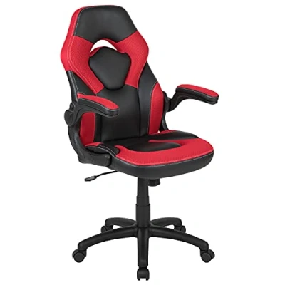Abbildung von Flash Furniture X10 Gaming Stuhl, ergonomischer Bürostuhl für PC und Setups, verstellbarer Gamer Stuhl mit Rückenunterstützung, LeatherSoft, rot/schwarz