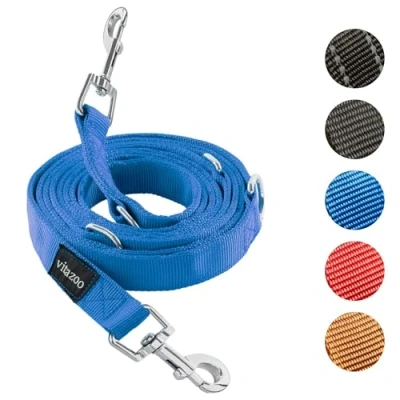 Abbildung von vitazoo Hundeleine 3mx2,5cm Nylon Graphit Leine mit Karabinern für Kleine, Mittelgroße und Große Hunde Verstellbare Führleine 4 Verschiedenen Längen in Blau Ihren Hund