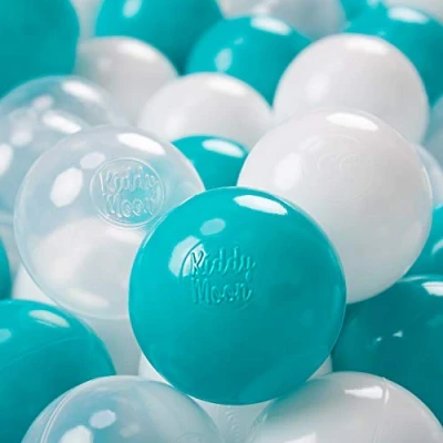 Abbildung von KiddyMoon 300 ∅ 7Cm Kinder Bälle Spielbälle Für Bällebad Baby Plastikbälle Made In EU, Türkis/Transparent/Weiß