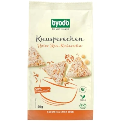 Abbildung von Byodo Knusperecken Roter Reis Kichererbse 90g 100% Bio, Glutenfrei, Vegan, Ohne Zuckerzusatz, Extra Knusprig, Würzig, Perfekt als Snack