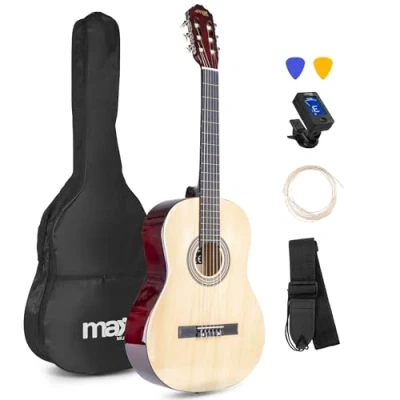 Abbildung von MAX SoloArt, klassische Akustikgitarre (39&quot;), Einsteigerset Natur