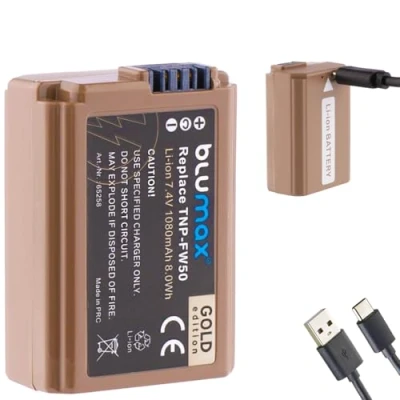 Abbildung von blumax Akku Ersatz für Sony NP FW50 1080mAh mit USB Typ C Ladeanschluss Alpha 7 7II 7R 7S II 6500 / CyberShot DSC RX10 IV/ZV E10