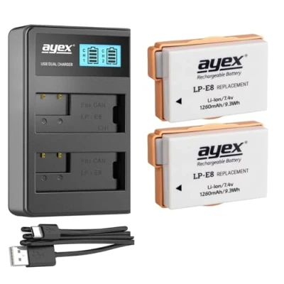 Abbildung von ayex Power Paket mit 2X LP E8 Akku + USB Dual Ladegerät für zB Canon EOS 550D 600D 650D 700D