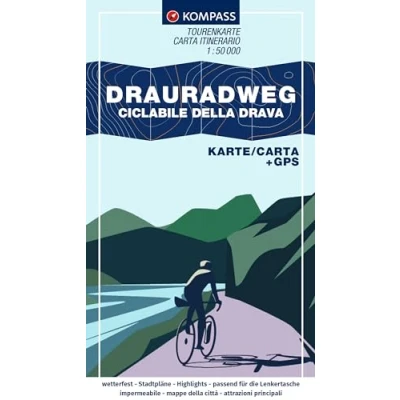 Abbildung von KOMPASS Fahrrad Tourenkarte Drauradweg Ciclabile della Drava 1:50.000: Von Toblach nach Maribor, GPX Datei zum Download, Leporello Karte, reiß und wetterfest