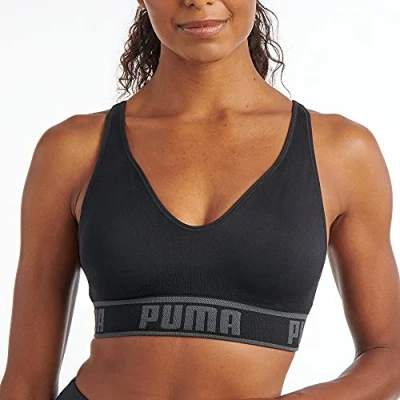 Abbildung von PUMA Damen Seamless Bra Sport BH, Undurchsichtige, schwarz/grau, Large
