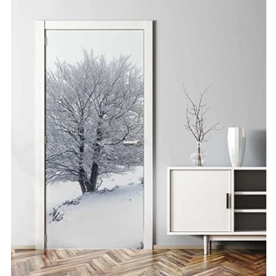 Abbildung von MyMaxxi Tür bekleben mit Türtapete Selbstklebend 90x200 Schnee Baum verschönern Türfolie Türaufkleber XXL Aufkleber Folie Türposter Türklebefolie Frost bunt