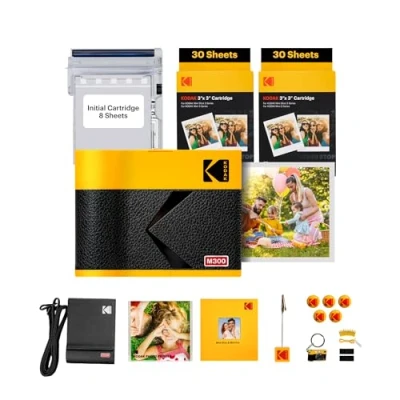 Abbildung von KODAK Mini 3 ERA 4PASS Mobiler Fotodrucker (7,6x7,6cm) + Gift Paket 8 Blatt im Lieferumfang enthalten 60 Patrone, Gelb