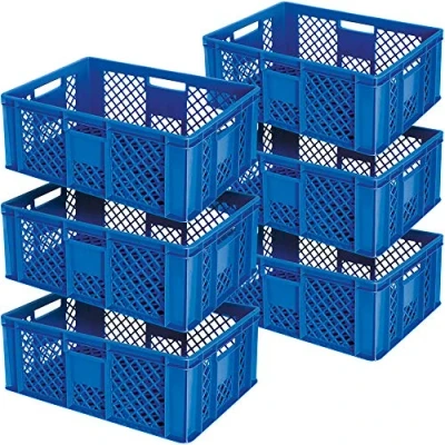Abbildung von BRB 6x Eurobehälter durchbrochen/Stapelkorb, LxBxH 600x400x240 mm, lebensmittelecht, Industriequalität (blau)