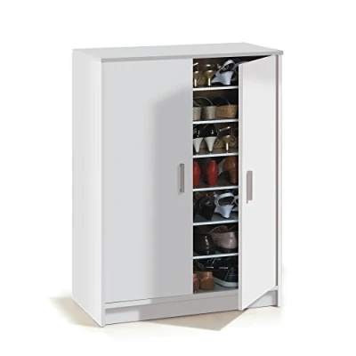 Abbildung von Habitdesign Schuhschrank Zweitürig, Beistellmöbel, Modell Basic Breit, Ausführung in Weiß, Maße: 75 cm (Breite) x 101 (Höhe) 36 (Tiefe)