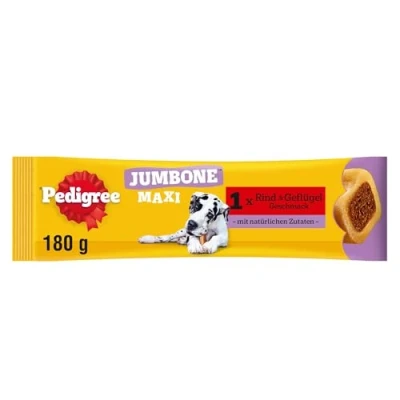 Abbildung von Pedigree Hundesnacks Riesenknochen Maxi Jumbone für große Hunde (+25kg), 12 Stück, 12x180g Hundeleckerlis mit Rind und Geflügelgeschmack