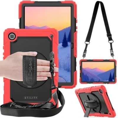 Abbildung von TECHGEAR Utility Hülle Kompatibel mit Samsung Galaxy Tab A7 10.4 (SM T500/SM T505) Robust Stoßfest Outdoor Schutzhülle 360 Grad Schwenkständer, Hand Schultergurt Eingebaut Bildschirm Rot