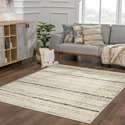 Abbildung von Surya Durham Wohnzimmer Teppich modern Abstrakt Design in Marmor Optik für Wohnzimmer, Esszimmer, Schlafzimmer groß, weicher Kurzflor 160x213 cm Elfenbein und Grau