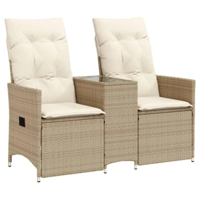 Abbildung von vidaXL Gartensofa, Sofa 2 Sitzer mit Tisch Verstellbare Rückenlehne, Lounge Sitzgruppe für Garten Terrasse, Gartenbank Gartenmöbel, Beige Poly Rattan