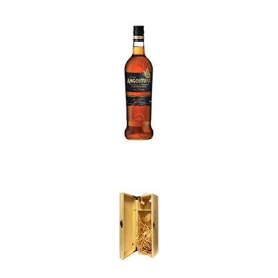 Abbildung von Angostura 7 Jahre Trinidad &amp; Tobago 0,7 Liter + 1a Whisky Holzbox für 1 Flasche mit Hakenverschluss