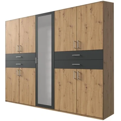 Abbildung von Lomadox Kleiderschrank mit Spiegel, 225 cm breit Garderobenschrank Wardrobe Schlafzimmerschrank Schrank modern in Eiche Graphit