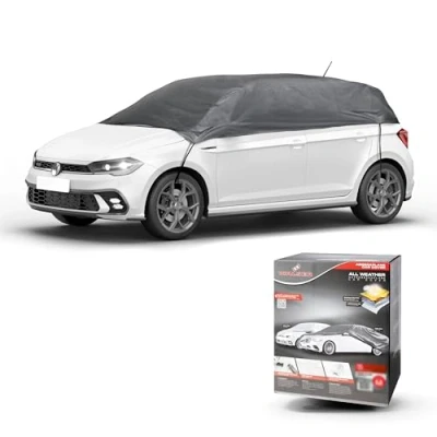 Abbildung von Walser Abdeckplane Auto All Weather Basic, wasserdicht, 100% wetterfeste Abdeckplane, Autoabdeckung Outdoor, Autoplane Halbgarage Größe M grau