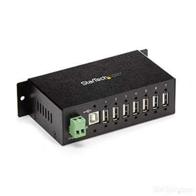 Abbildung von StarTech.com 7 Port USB 2.0 Hub Industrieller A aus Metall mit ESD und 350W Überspannungsschutz Hutschiene/Wand/Schreibtisch montage möglich TAA KONFORM Expander Hub(ST7200USBM)