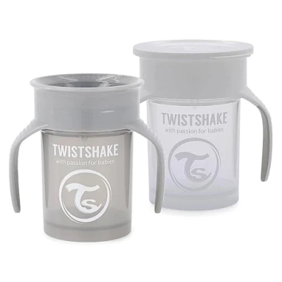 Abbildung von Twistshake 2x Auslaufsicherer Baby 360 Trinkbecher mit Silikondichtung 230ml Trainingsbecher für Kinder Trinkflasche BPA Frei Grau Weiß