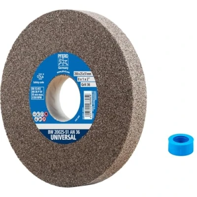 Abbildung von PFERD Schleifbockscheibe UNIVERSAL, 200x25x51mm, A36, 39009712 Harte Schleifscheibe für universelle Schleifaufgaben, mit Reduzierhülse (32mm)