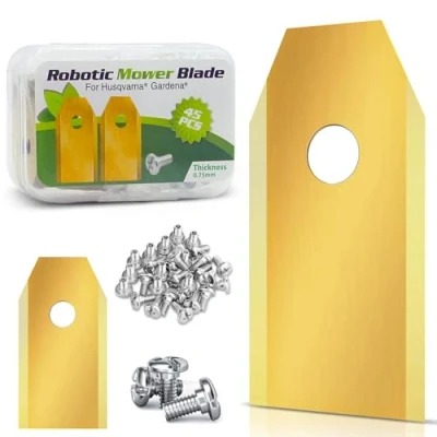 Abbildung von 45x Ersatzmesser für Rasenmäher, Titan Messer Klingen Kompatibel mit Husqvarna, Automower/Gardena Mähroboter (3g 0,75mm) + 45 Schrauben