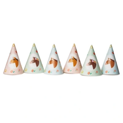 Abbildung von Partyhüte 16cm Partyhut 6er Set mit Pferde Motiv Geburtstagshut für Kindergeburtstag Mädchen Party Hüte als Kostüm Zubehör Geburtstagsdeko &amp; Partydeko Pastell Rosa Grün Blau