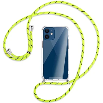 Abbildung von mtb more energy® Handykette kompatibel mit iPhone 12 Mini (5.4&#039;&#039;) Neon Gelb gestreift Smartphone Hülle zum Umhängen Anti Shock Strong TPU Case
