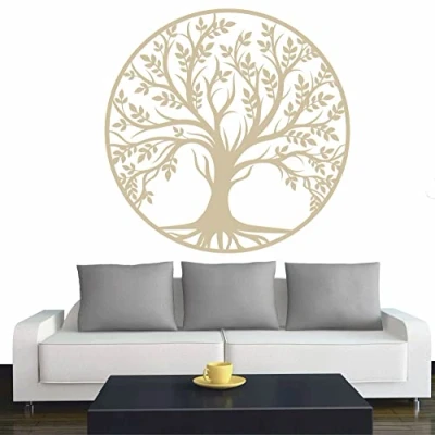 Abbildung von INDIGOS Wandtattoo Baum des Lebens 0 Lebensbaum Weltenbaum 120x120 cm Beige Dekoration Wandaufkleber für Wohnzimmer Kinderzimmer Büro Schule Firma