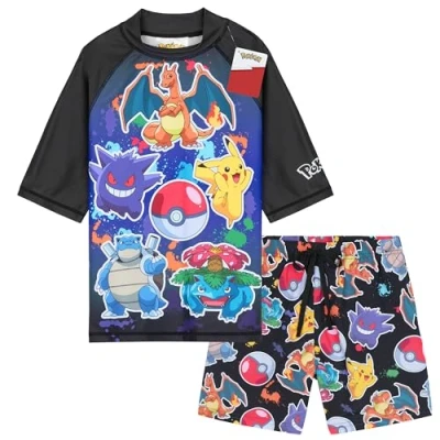 Abbildung von Get Trend Pokemon Schwimmanzug Kinder Teenager Badeanzug Pikachu Gengar mit Badehose Jungen und Schwimmshirt Strand Schwimmen (7 8 Jahre, Multi Pokemon)