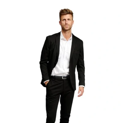 Abbildung von Performance Blazer Herren Schwarz (Größe 54) Stylischer Slim Fit Stretch Sakko Bequemer, praktischer Zwei Knopf für Business &amp; Freizeit