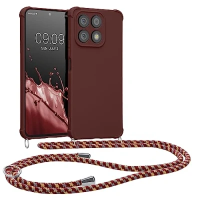 Abbildung von kwmobile Necklace Case kompatibel mit Honor X8a Hülle Cover Kordel zum Umhängen Silikon Schutzhülle Bordeaux Violett