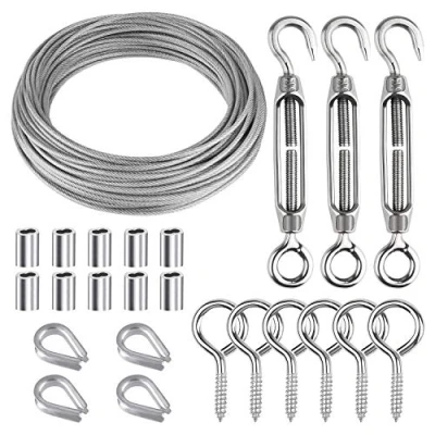 Abbildung von CHRORINE 24 Stück Garten Drahtseil Kit 304 Edelstahl M5 Spannschnall spanner Kabel Seil Fingerhut