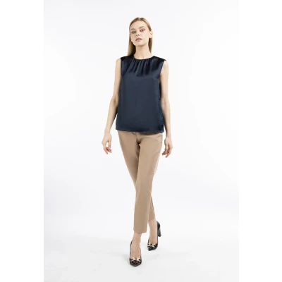 Abbildung von DREIMASTER klassische Damen Kurzarmbluse XS / Marine 100% Polyester