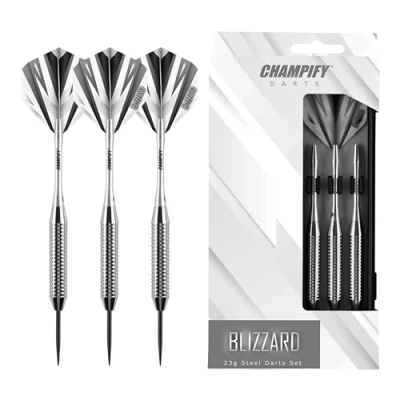 Abbildung von Champify® Messing Darts Set “Blizzard mit 23g Barrel und Stahlspitze 3 Dartpfeile 6 Schäften &amp; Flights inkl. weiteres Zubehör Stahlspitzen ideal für Dart Anfänger