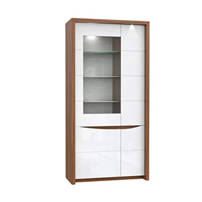 Abbildung von FORTE Saint Tropez Vitrine mit 3 Türen und 1 Glastür, Holzwerkstoff, Sangallo Eiche / Weiß Glanz, 41,9 x 93,6 189,3 cm