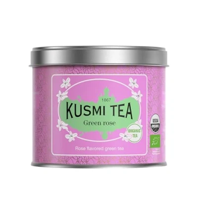 Abbildung von Kusmi Tea Grüntee Rose Grüner Tee mit natürlichem Rosenaroma Bio Mischung aus grünem und Loser 100 g Metalldose Menge für etwa 50 Tassen