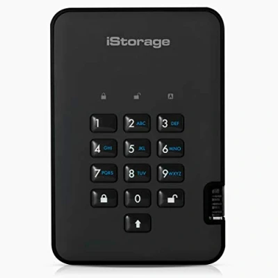 Abbildung von iStorage diskAshur2 HDD 3TB Schwarz, Sichere tragbare Festplatte, Passwortgeschützt, Staub und wasserdicht, Hardware Verschlüsselung