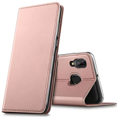 Abbildung von Verco Handyhülle für Galaxy A20e, Premium Handy Flip Cover Samsung A20e Hülle [integr. Magnet] Book Case PU Leder Tasche, Rosegold