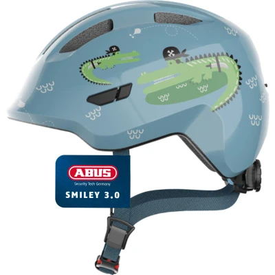 Abbildung von ABUS Kinderhelm Smiley 3.0 Fahrradhelm mit tiefer Passform, kindergerechten Designs &amp; Platz für einen Zopf Mädchen und Jungs Hellblau Krokodil Muster, Größe S, S (45 50 cm)
