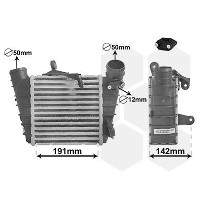 Abbildung von VAN WEZEL 58004213 Ladeluftkühler mit Verschlussdeckel, ohne Drucksensor, Bohrung für Sensor SEAT: Ibiza 3 Schrägheck, SKODA: Fabia 1 Combi