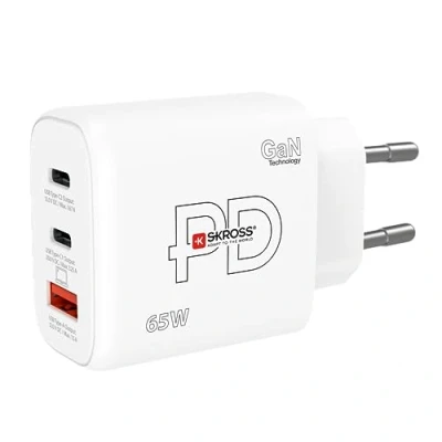 Abbildung von SKROSS Power Charger 65W Gan EU PC Ladegerät, Tablet, Smarthone mit Schnellem Laden 65 W Lader 3 USB Geräten (USB 18W + C 20W 65W) Sockel