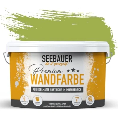Abbildung von SEEBAUER diy Wandfarbe Grün 5L für Innen (No. 726 Wild Jungle) Edelmatte grüne Innenfarbe Grüntöne sehr hohe Deckkraft Matt, Abwaschbar und Tropffrei