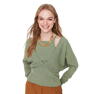 Abbildung von TRENDYOL Damen Textured Halter Neck Jumper Sweatshirt, Mint, S EU