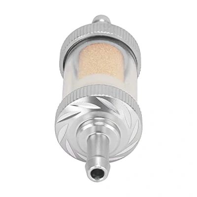 Abbildung von Motorrad benzinfilter, Auto kraftstofffilter Carving Hitzebeständigkeit Universal Gasöl Flüssigkeitsfilter Benzinfilter für Motorräder Mit 6 Mm Durchmesser (Silber)
