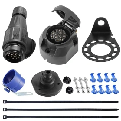 Abbildung von SPARKMOTO 13 Poliger Anhänger Stecker und Steckdose Polig,mit Kompletten Montagezubehör,inkl. Steckdosen Halter,12V Wasserdicht Polige (lang)