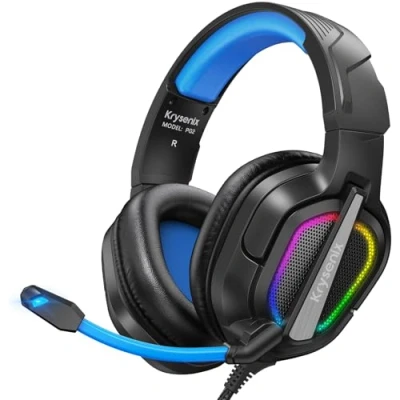 Abbildung von Krysenix PG2 RGB Gaming Headset für PS4/PC/Nintendo Switch/Xbox, PS5 mit Mikrofon, Kopfhörer Noise Cancelling 3.5mm Klinke Schwarz/Blau