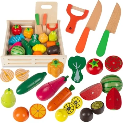 Abbildung von COIL Kinder Küchenset Holzspielzeug für die Küche, Obst und Gemüse aus Holz, Küchenzubehör, (17 tlg., Schneiden Lebensmittel alle ab 6 Jahren)