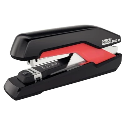 Abbildung von Rapid 5000547 Tacker Super Flachheftgerät (30 Blatt, Mühelos, Omnipress, Hochwertiges Ergonomisches Gehäuse, Inkl. Heftklammern, SO30) schwarz/rot