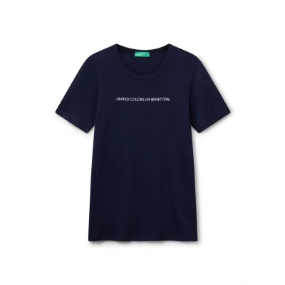 Abbildung von United Colors of Benetton WITH Glitter Print LOGO Tshirt print, Damen, Größe: Small, Blue