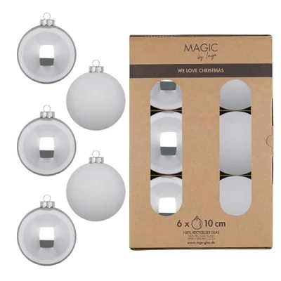 Abbildung von Weihnachtskugeln Glas 10cm 6 Stück matt &amp; glänzend Große Christbaumkugeln Weihnachtsbaumkugeln für Weihnachten Christbaumschmuck Weihnachtsbaumschmuck Silber Hellgrau Snowy Clouds